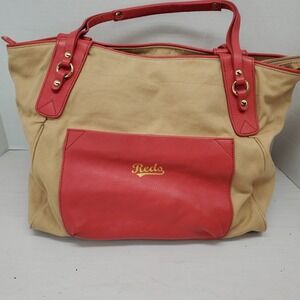Boulevard Sunday Tote Shopper Carry All Tan Canvas Red Leather Large REDS
